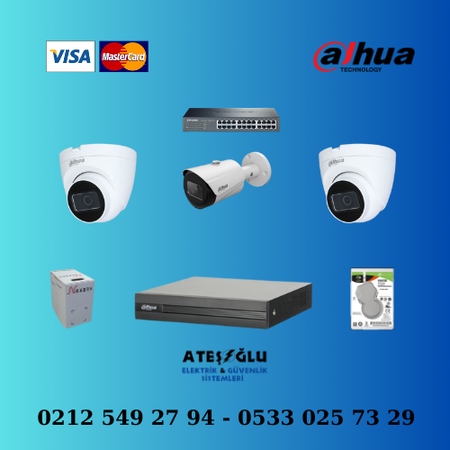 Dahua 2 Mp 3 Kameralı Ip Set