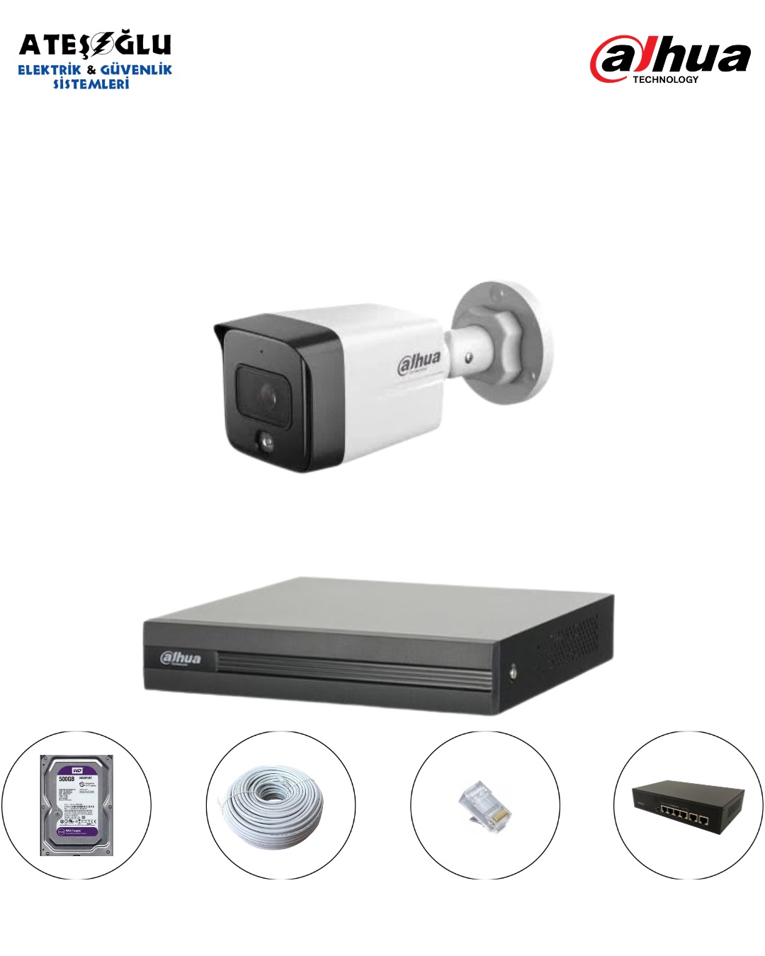 DAHUA 2 MP IP KAMERA SİSTEMİ 1 Lİ SET MONTAJ DAHİL