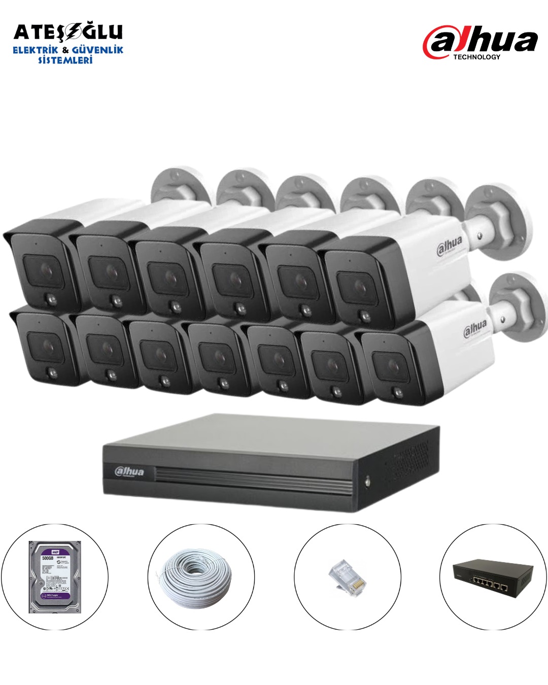 DAHUA 2 MP IP KAMERA SİSTEMİ 13 Lü SET MONTAJ DAHİL
