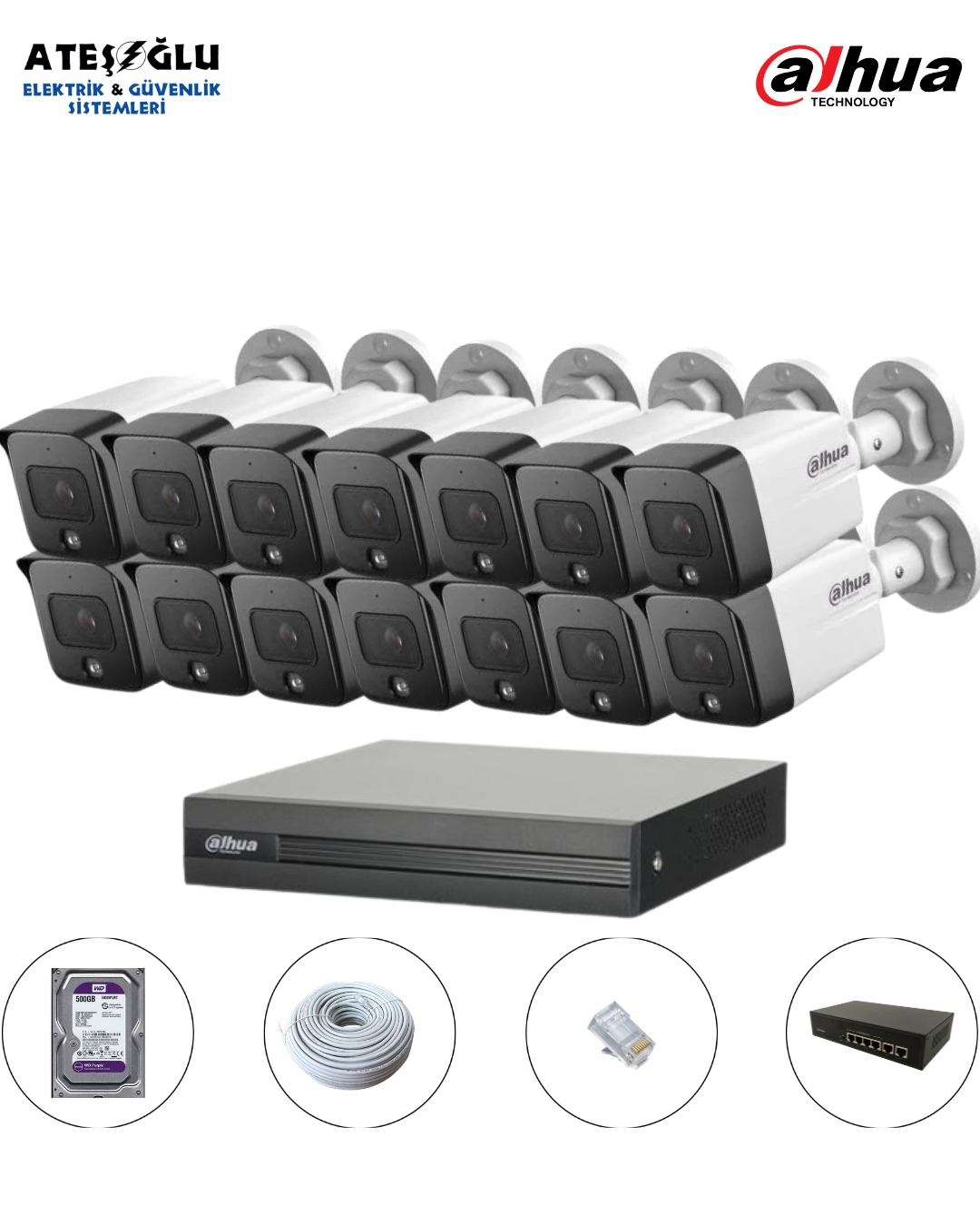 DAHUA 2 MP IP KAMERA SİSTEMİ 14 Lü SET MONTAJ DAHİL